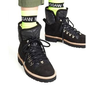 Ganni Edna Shearling Lace Up Winter Hiking Boots